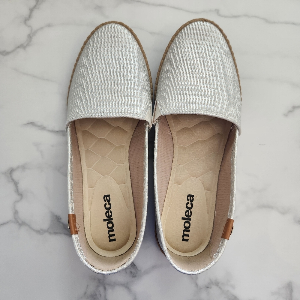Moleca Comfy Silver Espadrille Women Flats Slip On Shoes Size 8 - Picture 3 of 14